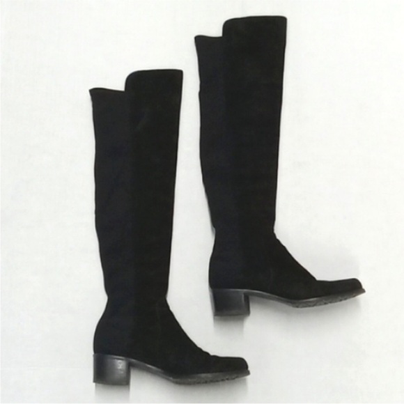 Stuart Weitzman 50/50 Over-The-Knee Suede + Stretch Boot Black Size 6.5M - Picture 2 of 7